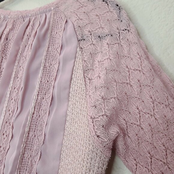 One September Sweater Top Womens Medium Mauve Pink Lace Pleated Long Sleeve - Picture 12 of 12